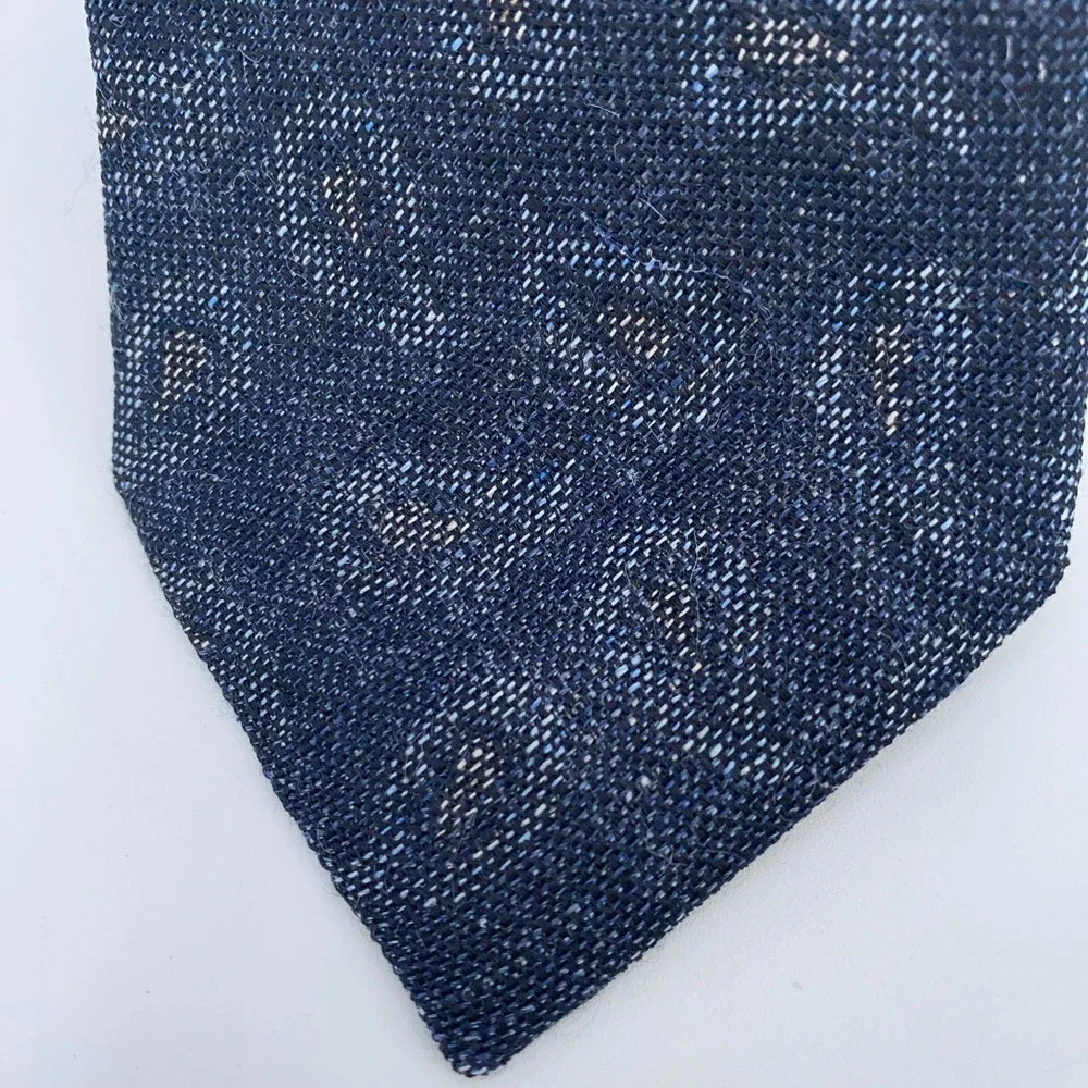 Eton Tie Mens One Size Blue Paisley Linen Professional Luxury Necktie Italy Made